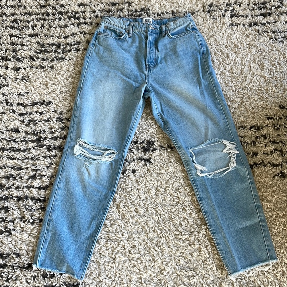 BDG Light Wash High Rise Ripped Denim Slim Straight Cut Jeans